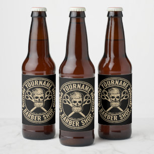 Rótulo Para Garrafa De Cerveja Barbearia Personalizada Crânio Rockabilly Salão