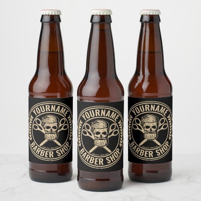 Rótulo Para Garrafa De Cerveja Barbearia Personalizada Crânio Rockabilly Salão  (Garrafas)