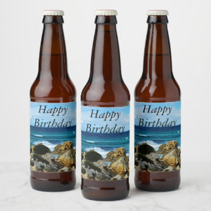 Rótulo Para Garrafa De Cerveja Bate No Oceano, Feliz Aniversário,