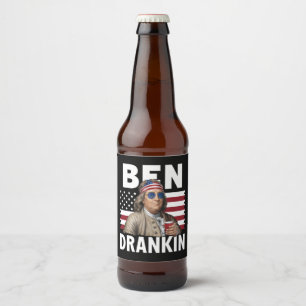 Rótulo Para Garrafa De Cerveja Bebida de Ben Drankin 4 de Julho Bandeira Vintage 
