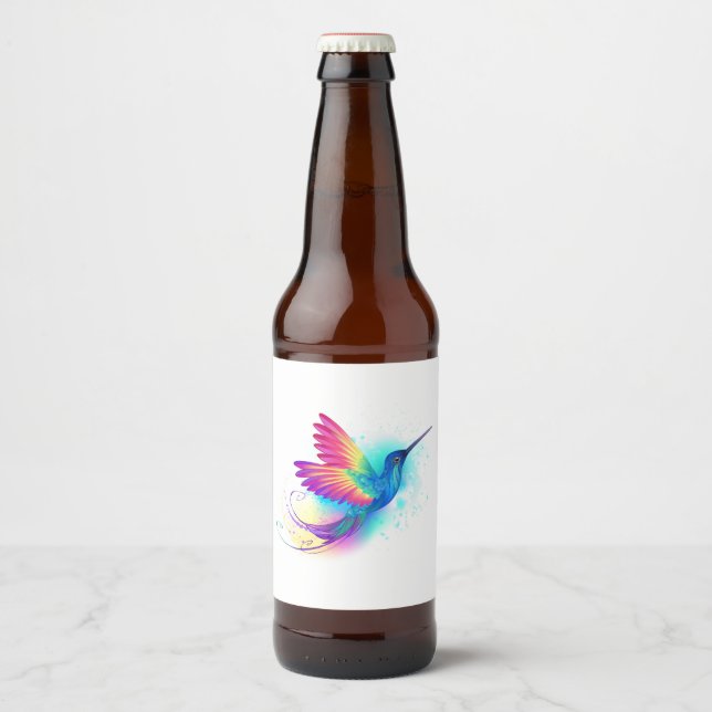 Rótulo Para Garrafa De Cerveja Beija-flor Arco-íris Exótico (Frente)