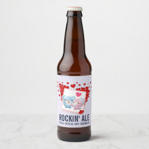 Rótulo Para Garrafa De Cerveja Beijar ursos com corações de amor vermelho em vo