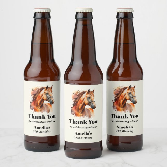 Rótulo Para Garrafa De Cerveja Belo Retrato Sorrel Horse Aniversário Obrigado (Garrafas)