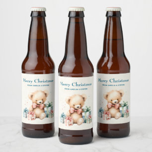 Rótulo Para Garrafa De Cerveja Belo Urso de Teddy com presentes Feliz Natal