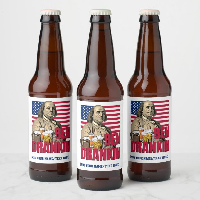 Rótulo Para Garrafa De Cerveja BEN DRANKIN 4 de julho Nome Personalizado (Garrafas)