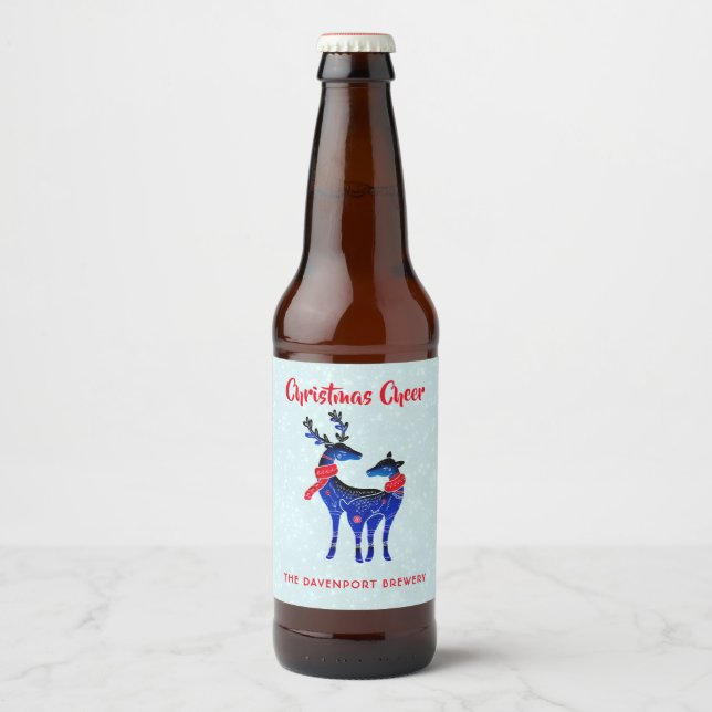 Rótulo Para Garrafa De Cerveja Blue Nordic Christmas Reindepaer (Frente)