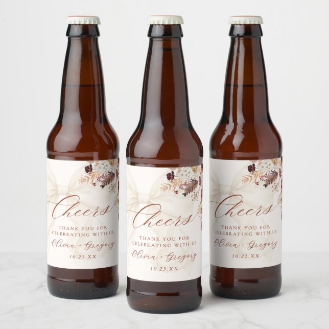 Rótulo Para Garrafa De Cerveja Boho Fall Floral White Arco Casamento (Garrafas)