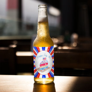 Rótulo Para Garrafa De Cerveja Bolo de 4 de Julho em Aquarela Festa