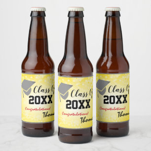 Rótulo Para Garrafa De Cerveja Boné de formatura, ano de classe 20XX festa Dourad