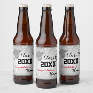 Rótulo Para Garrafa De Cerveja Boné de formatura, Classe Ano 20XX Prateado