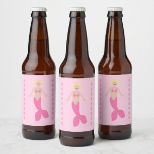 Rótulo Para Garrafa De Cerveja Bonito fantasia rosa Sereia