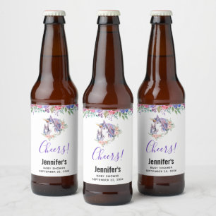 Rótulo Para Garrafa De Cerveja Bonito Unicórnio Mãe e Bebê aquarela Saúde Flo