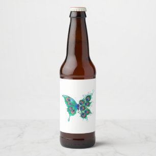 Rótulo Para Garrafa De Cerveja Borboleta com Penas de Pavão Verde