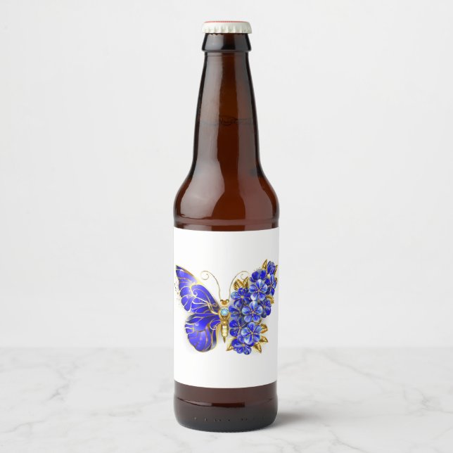 Rótulo Para Garrafa De Cerveja Borboleta Flor Sapphire (Frente)