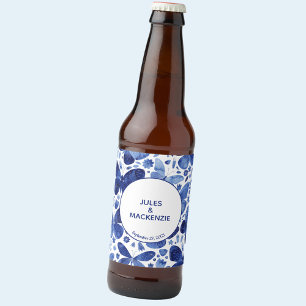 Rótulo Para Garrafa De Cerveja Borboletas Aquarela Azul Indigo