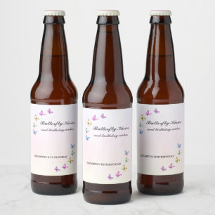 Rótulo Para Garrafa De Cerveja Borboletas Coloridas Aniversário