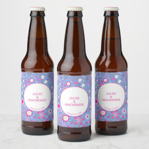 Rótulo Para Garrafa De Cerveja Botanical Blue Wildflower Floral Pattern Wedding