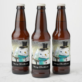 Rótulo Para Garrafa De Cerveja Branca de Neve na Cena de Natal de inverno