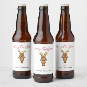 Rótulo Para Garrafa De Cerveja Branca, Feliz Natal, Reindeer Presente
