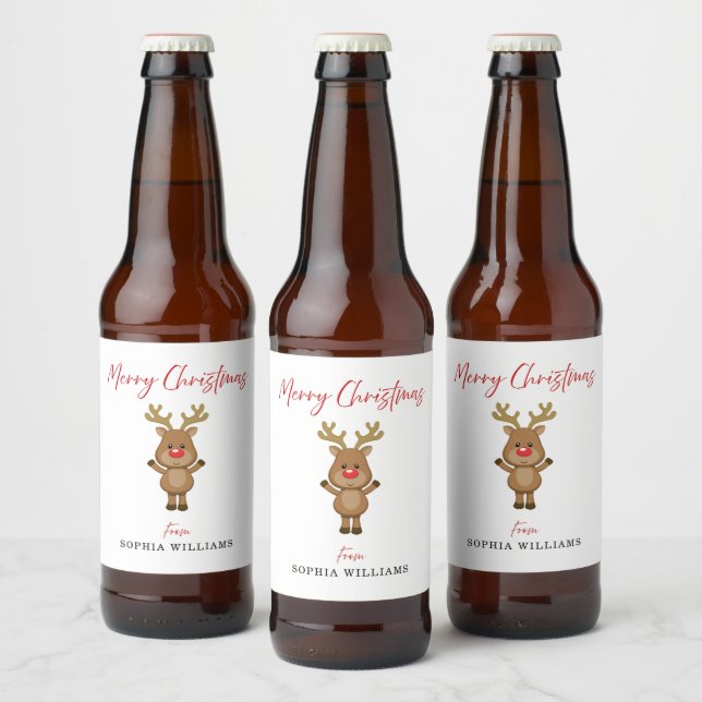 Rótulo Para Garrafa De Cerveja Branca, Feliz Natal, Reindeer Presente (Garrafas)