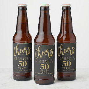 Rótulo Para Garrafa De Cerveja Brindes modernos aos 50 anos dourado preto anivers