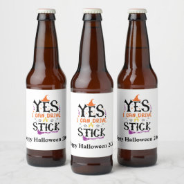 Rótulo Para Garrafa De Cerveja Bruxa engraçada de Halloween Sim, eu sei dirigir c