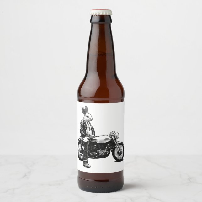 Rótulo Para Garrafa De Cerveja Bunny Biker (Frente)