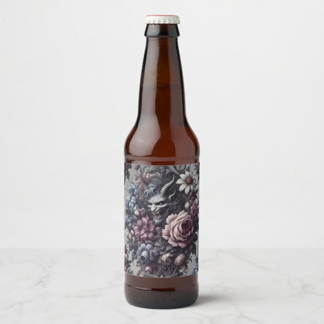 Rótulo Para Garrafa De Cerveja Buquê de Baphomet - Floral Gótico (Frente)