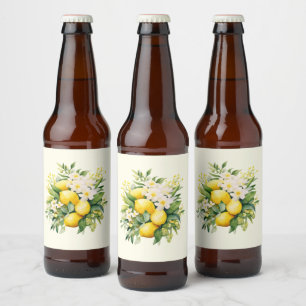 Rótulo Para Garrafa De Cerveja Buquê de Limão com Flores Brancas