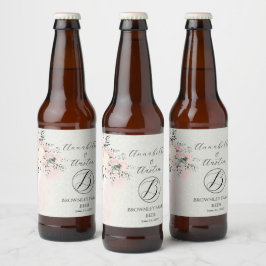 Rótulo Para Garrafa De Cerveja Buquê de Rosa Wisteria com Laço Corado