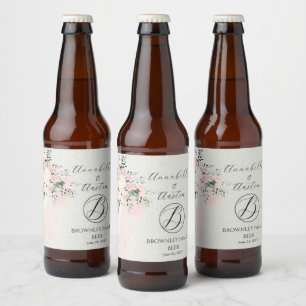 Rótulo Para Garrafa De Cerveja Buquê de Rosa Wisteria com Laço Corado