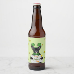 Rótulo Para Garrafa De Cerveja Cachorro francês fofo Dia de São Patrício Trevo