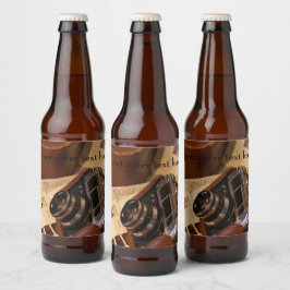Rótulo Para Garrafa De Cerveja Câmera analógica vintage em estojo de couro marrom