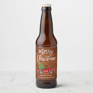 Rótulo Para Garrafa De Cerveja Caminhão de Vintagem de Natal Rustic Wood Brusch