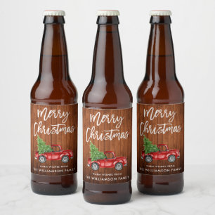 Rótulo Para Garrafa De Cerveja Caminhão de Vintagem de Natal Rustic Wood Script