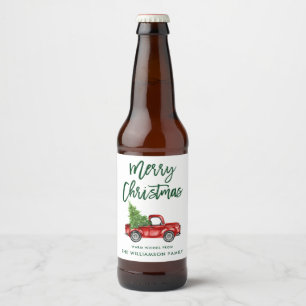 Rótulo Para Garrafa De Cerveja Caminhão Vintage de Natal com Script de Pincel Ver