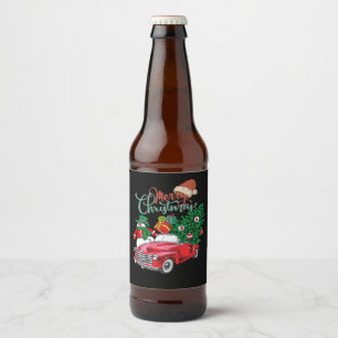 Rótulo Para Garrafa De Cerveja Caminhonete Vermelha Recolhe Árvore de Natal Feliz