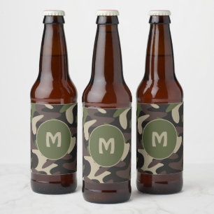 Rótulo Para Garrafa De Cerveja Camuflagem Militar Padrão Verde Castanho Monograma