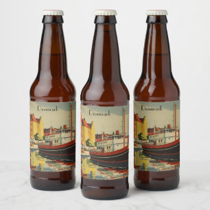 Rótulo Para Garrafa De Cerveja Cartaz de viagem vintage da Dinamarca personalizáv
