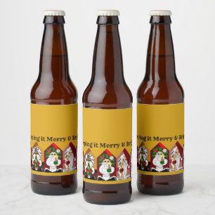 Rótulo Para Garrafa De Cerveja Cartoon Colorido Santas Personalizável