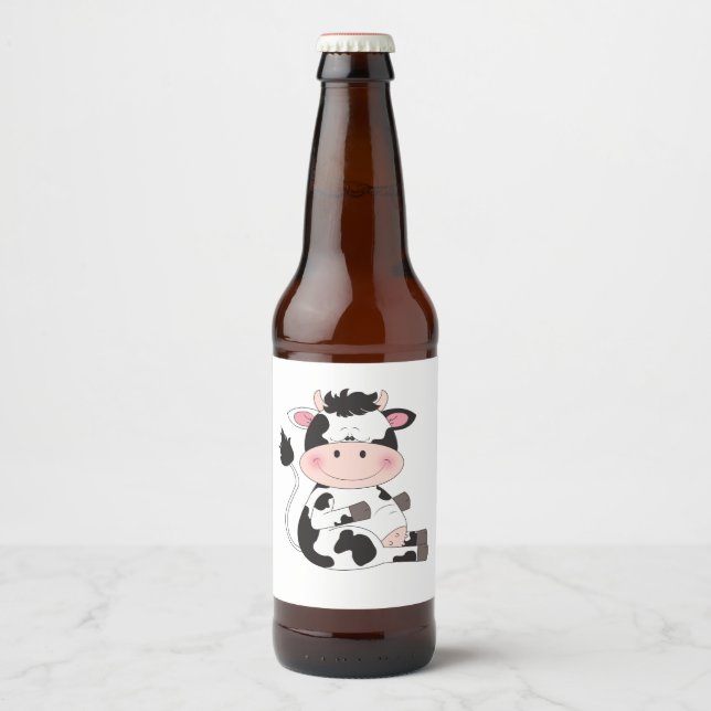 Rótulo Para Garrafa De Cerveja Cartoon de Vaca (Frente)