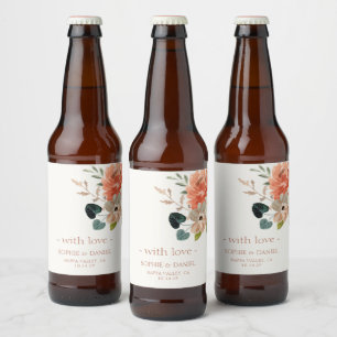 Rótulo Para Garrafa De Cerveja Casal De Aquarela Floral Elegante Com Amor