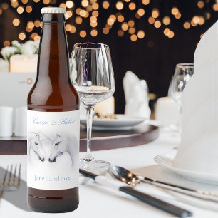 Rótulo Para Garrafa De Cerveja Casal White Unicorns Love