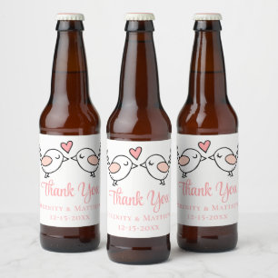 Rótulo Para Garrafa De Cerveja Casamento Amor Pássaros Rosa Casal Chá de Noiva Be