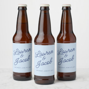 Rótulo Para Garrafa De Cerveja Casamento Azul Minimalista Moderno Minimalista