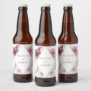 Rótulo Para Garrafa De Cerveja Casamento Botânico Boho Floral Mauve