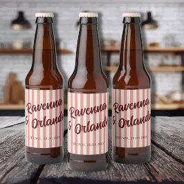 Rótulo Para Garrafa De Cerveja Casamento Burgundy Retro Blush Listras Rosa