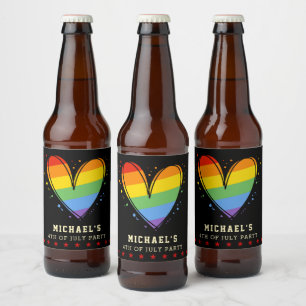 Rótulo Para Garrafa De Cerveja Casamento Cardíaco LGBTQ do Orgulho Rainbow