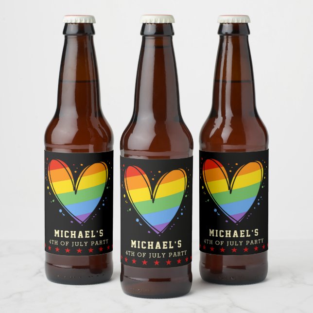 Rótulo Para Garrafa De Cerveja Casamento Cardíaco LGBTQ do Orgulho Rainbow (Garrafas)