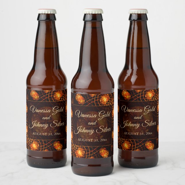 Rótulo Para Garrafa De Cerveja Casamento Clássico Boho Moderno Elegante Dourado # (Garrafas)